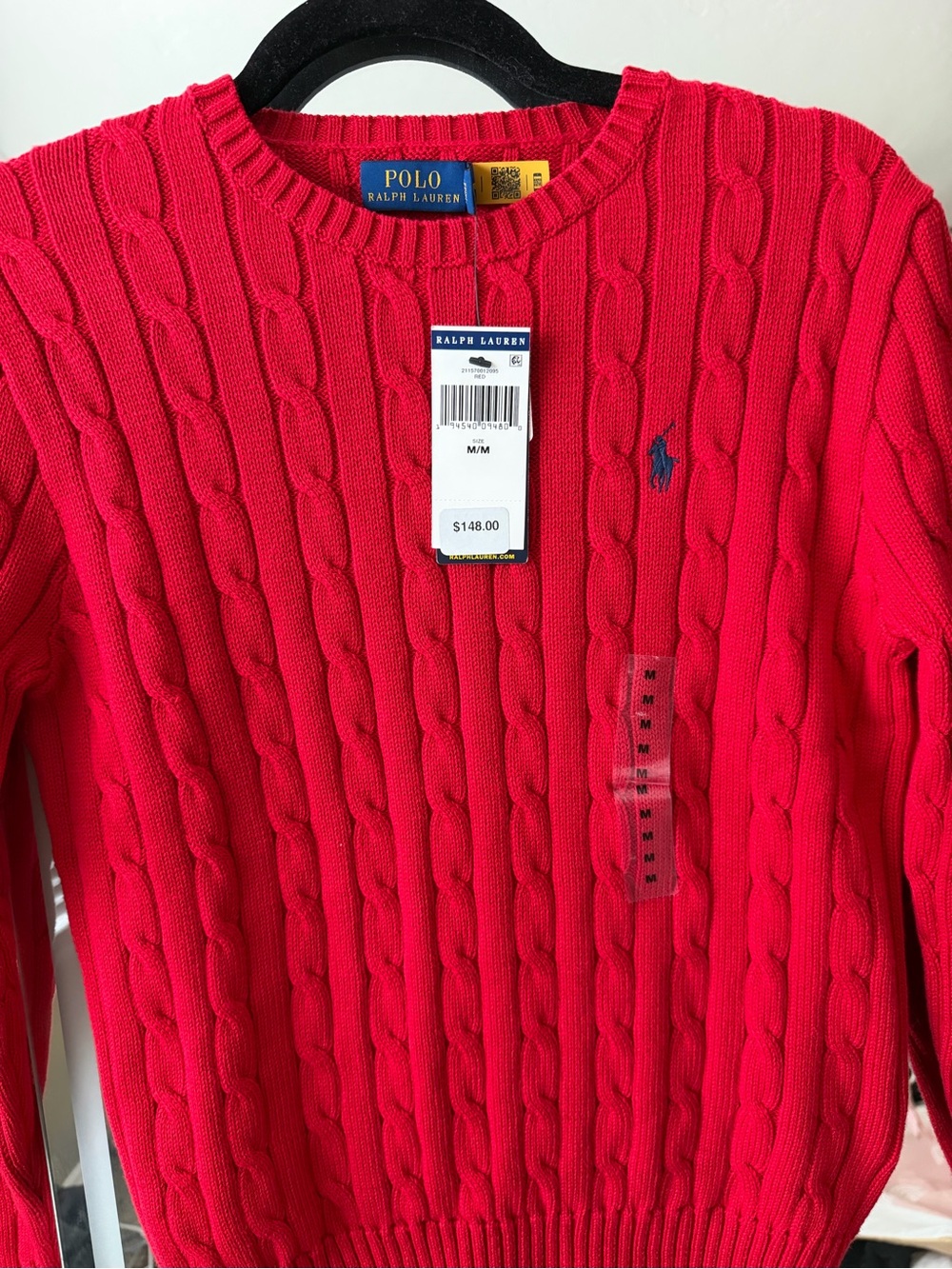 Polo by Ralph Lauren Women’s Red Cable-Knit Crewneck Sweater